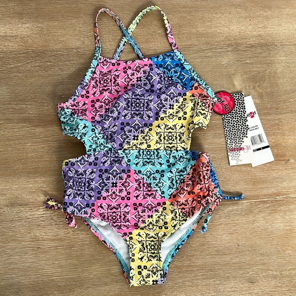 Kensie Girl Toddler Girl Rainbow Bandana One Piece Swimsuit 4 4T Western Rodeo
